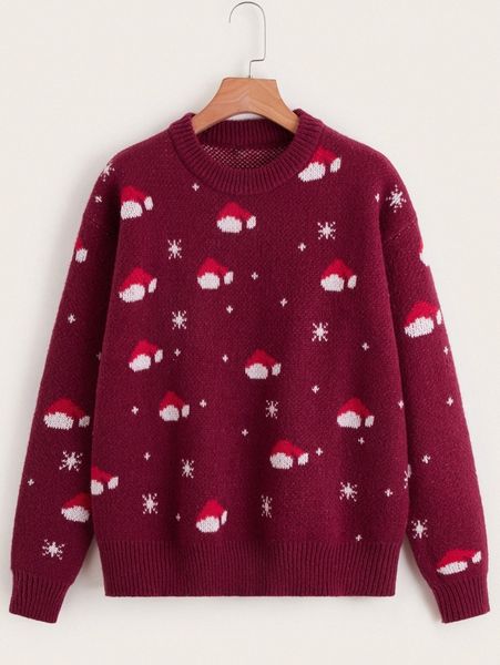 

christmas pattern drop shoulder sweater j7io#, White;black