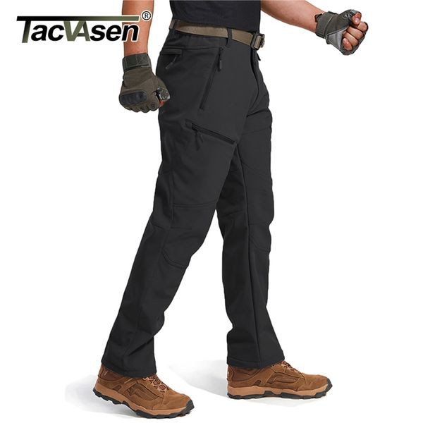 

tacvasen winter tactical softshell military trousers men fleeced warm multi pockets cargo work trousers rip shike hunt pants lj201103, Black