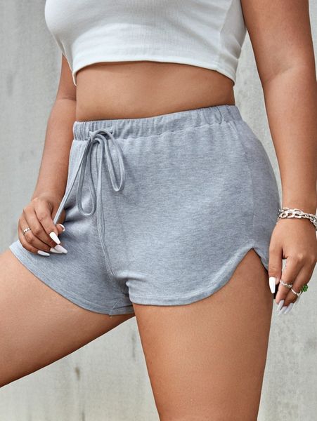 

plus drawstring waist solid shorts h0nq#, Black