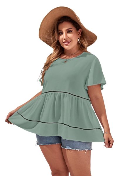 

plus butterfly sleeve peplum blouse f2mu#, Black