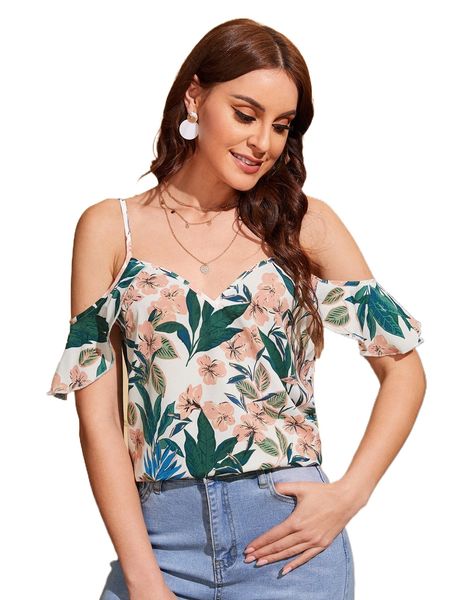 

floral print cold shoulder f9wy#, White