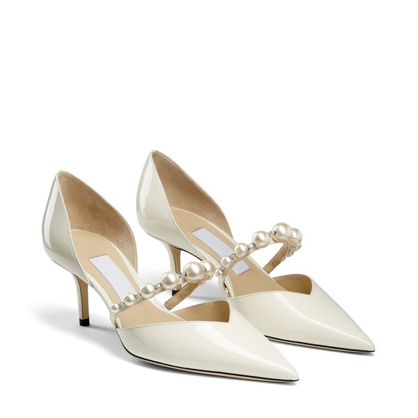 

luxury women summer pumps sandals jimmy london aurelie 65 mm perfect patent leather pointed toe pearl ankle strap designer wedding party san, Black