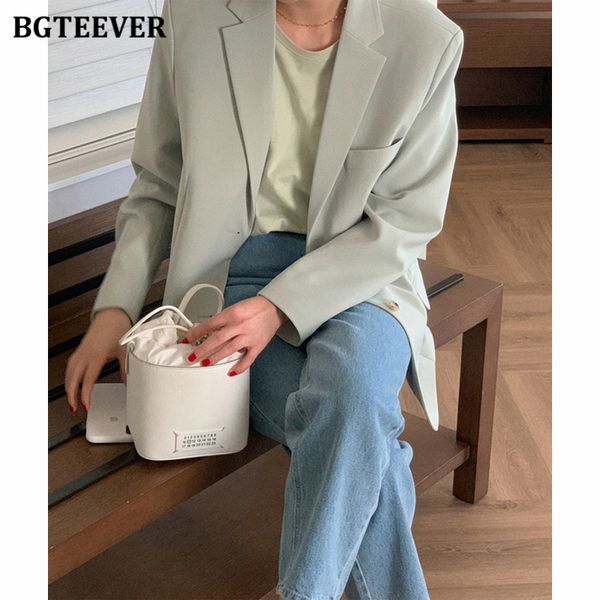 

chic notched collar long sleeve green blazer jackets for women elegant women loose buttons suit jacket 2021, White;black