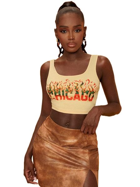 

newness fire & floral print crop tank 13se#, White