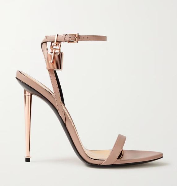 

perfect summer brands padlock pointy naked sandals shoes lock-and-key women sandalias party wedding bridal pumps eu35-43 shoebox, Black