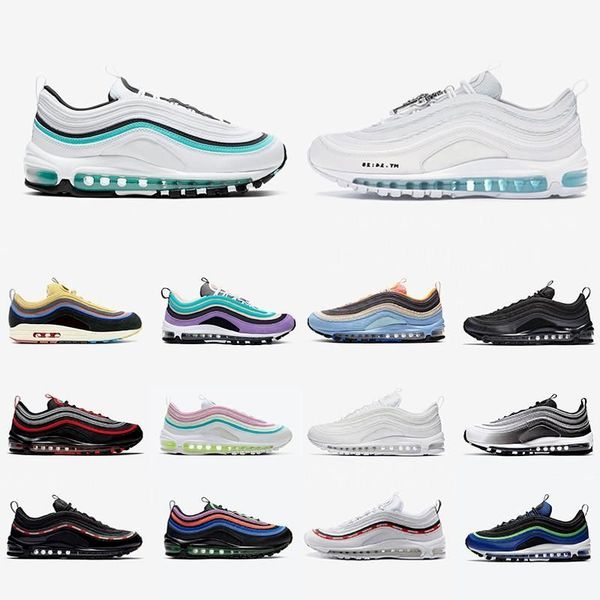 

men women air airmaxs 97s airmaxs 97og running shoes sports sneaker sean wotherspoon mschf lil nas x satan kaleidoscope hyper turquoise roya, Black;brown