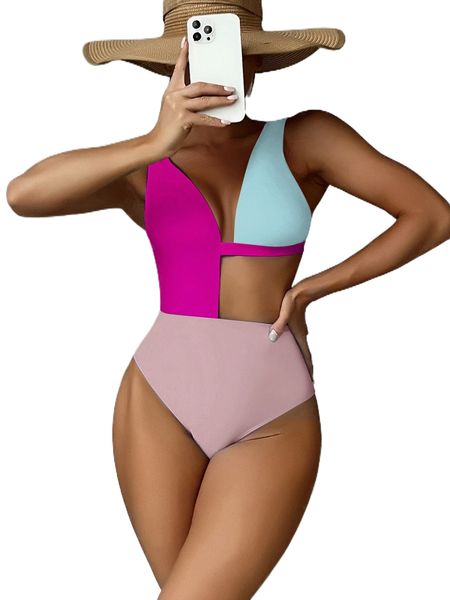 

color block asymmetrical one piece swimsuit w1ar#, White;black