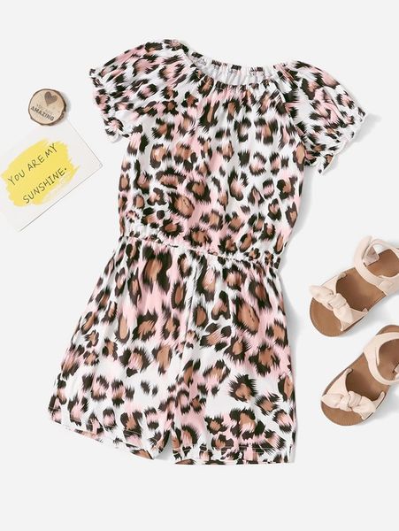 

toddler girls leopard print puff sleeve romper she, Blue