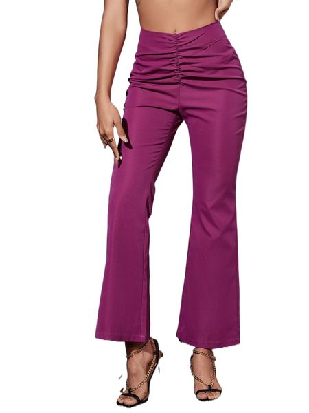 

ruched front flare leg pants d5qr#, Black;white