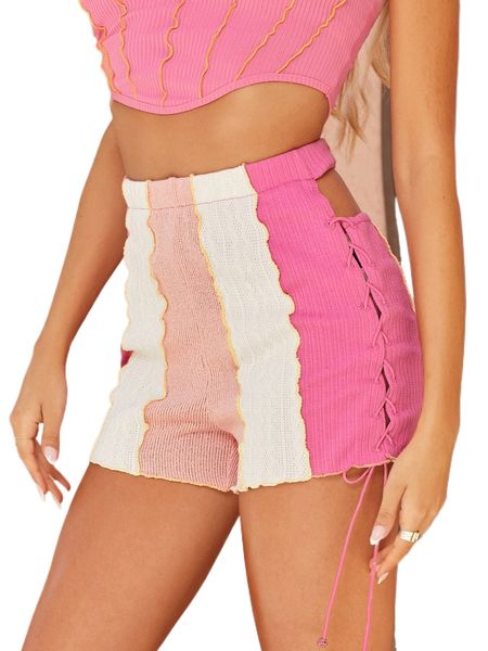 

x ji yeon lee contrast stitch lace up side colorblock shorts v1wb#, White;black