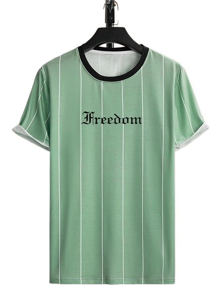 

men vertical striped & letter graphic contrast trim tee 57xw#, White;black