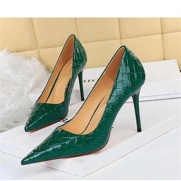 

patent leather woman pumps new designer shoes weave pattern fine high heels stiletto heeled shoes party shoes220r, Black