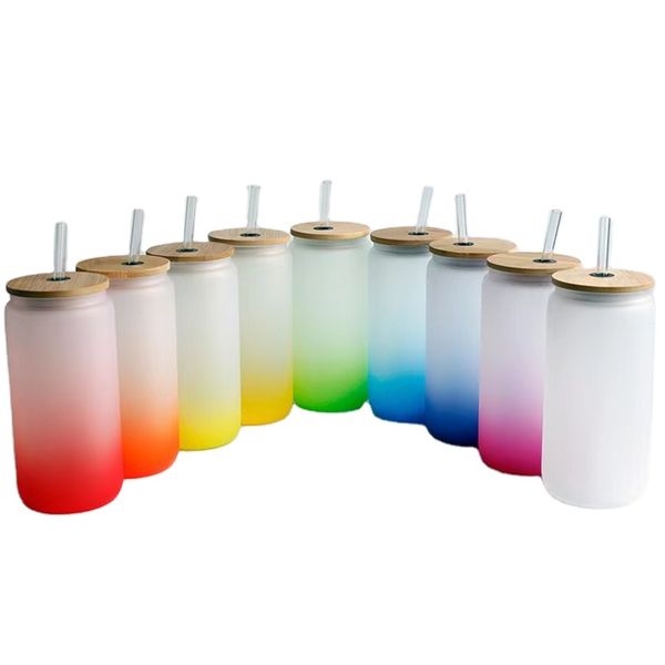 20-Unzen-Sublimations-Bierdosenglas mit Bambusdeckeln und Strohhalm, Borosilikatgläser, Becher, Einmachglas-Rohlinge für Eiskaffee, Saft, Soda-Getränke