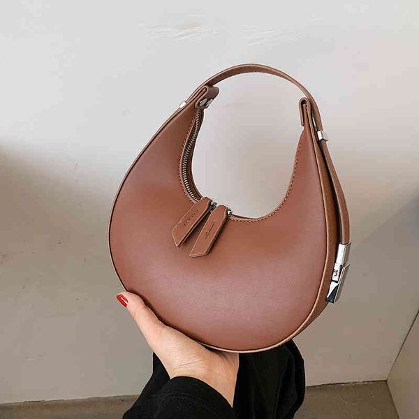

half a month small underarm bag 2022 summer new pu leather women's designer handbag solid color shoulder messenger bag purses