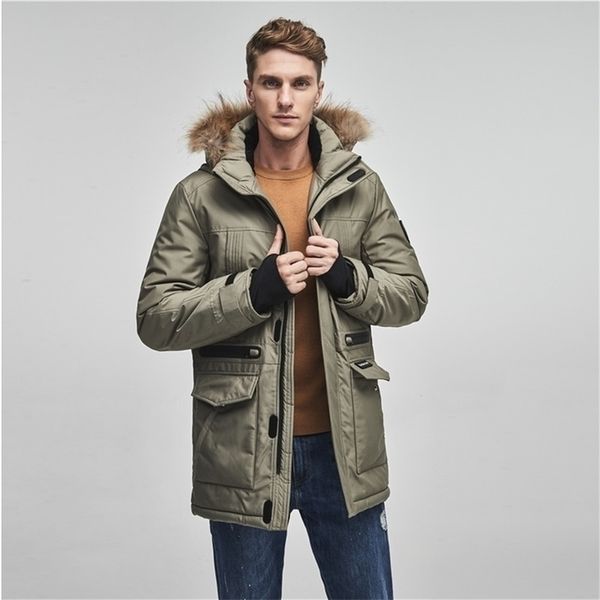 Winter Parkas Männer Casual Lange Stil Pelz Mit Kapuze Baumwolle Gepolsterte Jacken Herren Dicke Hut Winddicht Mode Taschen Mäntel 201116