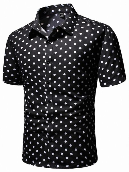 

extended sizes men polka dot print shirt z6jn#, White;black