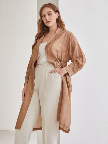 

motf premium plus linen lightweight trench coat 13z8#, Black