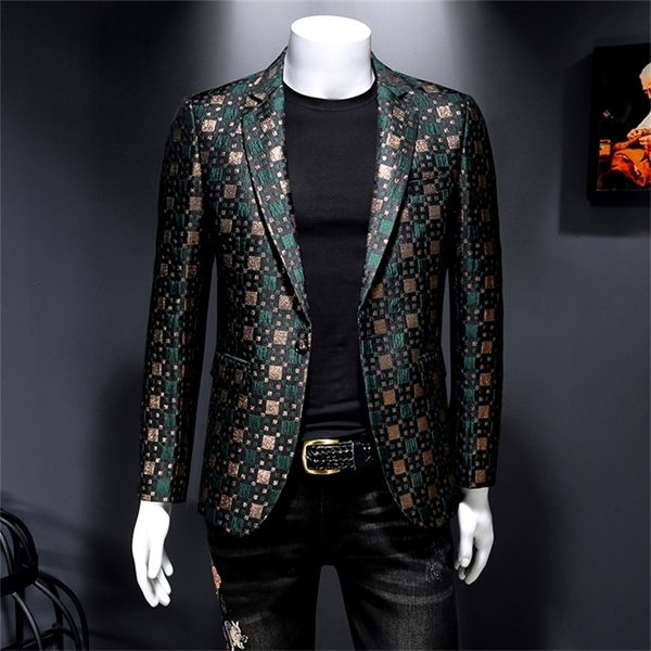 Bahar Blazer Erkekler Takım Sahne Saatli Takım Gümüş Bleazer Erkekler için Damat Düğün Takım Kafes Kafesi Izgara Blazer Maskulino Slim Fit 220527