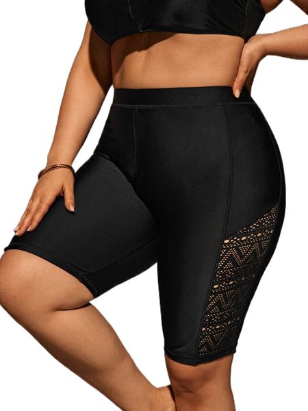 

plus contrast lace bikini bottom o02a#, Black