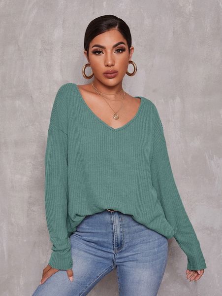 

drop shoulder split side rib-knit o2r5#, White