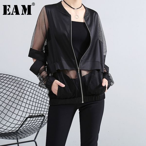 

eam loose fit perspective big size hollow out jacket stand collar long sleeve women coat fashion spring jf73401 y201012, Black;brown