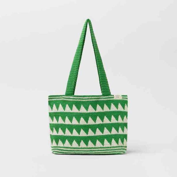 

casual knitting women shoulder bags designer croched large tote bag green summer beach lady handbags simple shopper purses 2022 220427