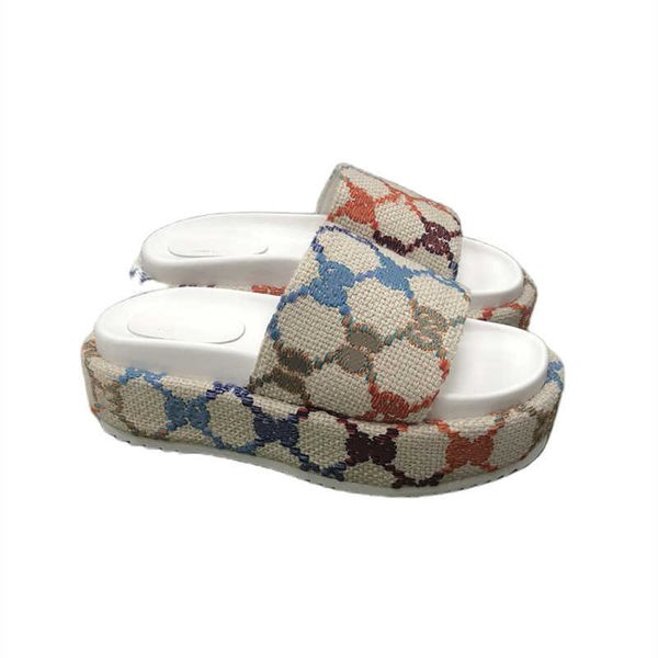 

2022 trends recommended women's platform sandals flip-flops multicolor g linen rubber sole pattern bright colors low heel bottom height, Black