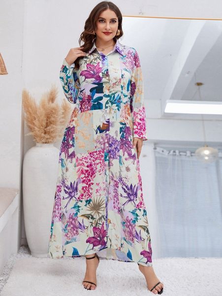 

plus floral print shirt dress x9wg#, Black