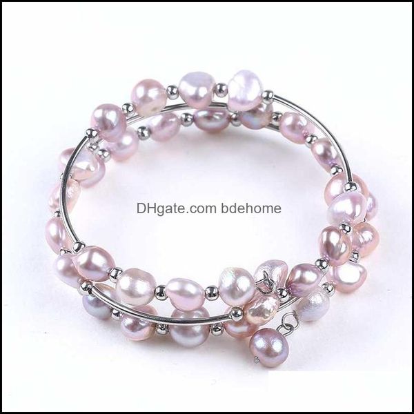 

beaded strands bracelets jewelry cj factory direct natural freshwater lavender pearls three layers bangle handmade adjustable bracelet cha, Black