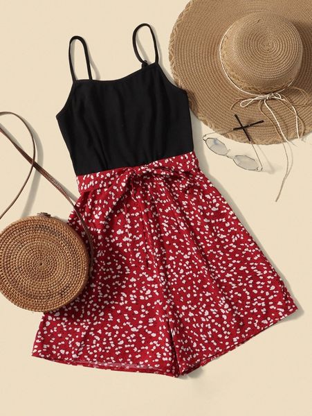 

graphic belted cami romper z2dk#, Black;white