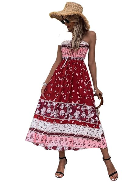 

f.loral print s.hirred knot front tube d.ress b524#, Black;gray