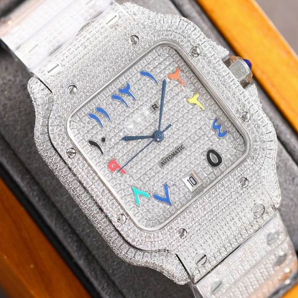 

new hip hop iced out men watch luxury designer diamond square roman dial quartz wrist watches steel clock relogio masculino dropshipping, Slivery;brown
