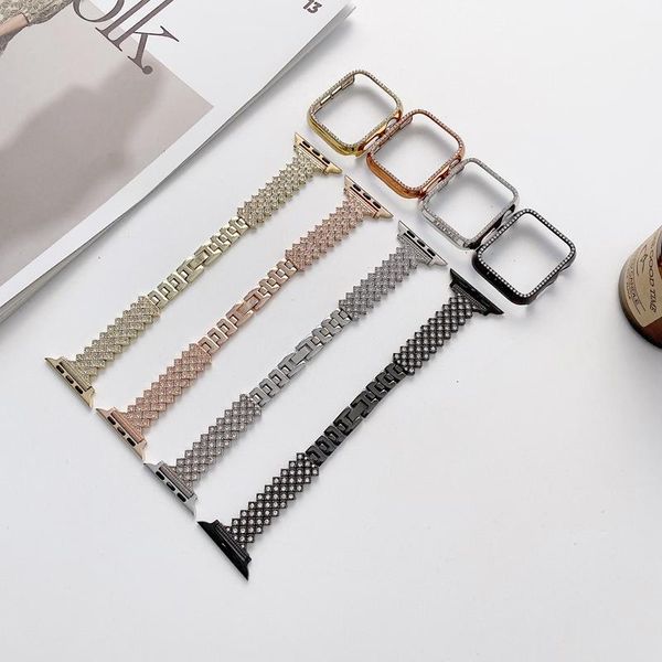 

Luxury Diamond Bling WristBand Bracelet Smart Straps Metal Watch Band Stainless Steel For Apple Watches 42mm 44mm 38mm 40mm strap