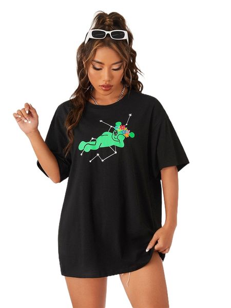 

x carolina marquez alien & floral print drop shoulder tee p8ms#, White