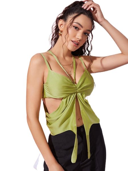 

x lvm cut out lace up back asymmetrical hem cami r4ao#, White