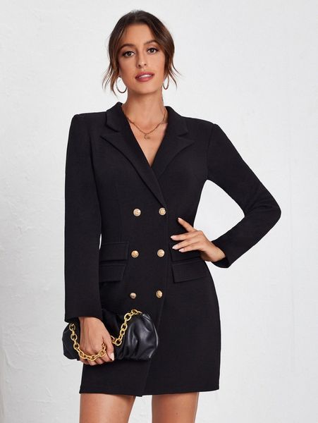 

lapel neck double breasted flap detail blazer dress u9jg#, White
