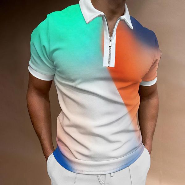 Polos pour hommes Européen Américain 3D Imprimer Chemises Hommes Revers T-shirt Mode Chemise Casual Manches Courtes Hommes VêtementsHommes HommesHommes