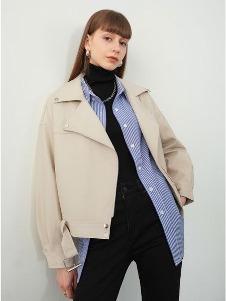 Damenjacken Pu-Lederjacke für Damen 2022 Frühling Herbst Persönlichkeit Straße Lose Mode Saum Schnürgürtel Lässiger Mantel YQ496Wome