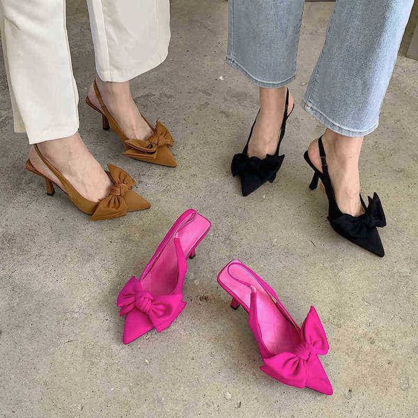 

2022 luxury designer ladies slippers summer fashion bow knot pointed toe outdoor casual sandals, Black