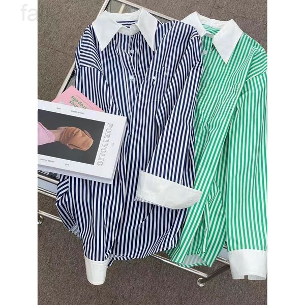 

women's blouses & shirts designer 6032203 2022 spring and summer new ce arc de triomphe fashion stripe lapel long sleeve shirt women&#0, White