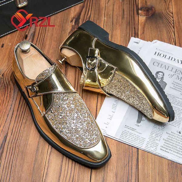 Dress Shoes Men Black Gold Shoes Shoes Business Bright Party Shoes Shoes Casual Fibbia Big Size 38-48