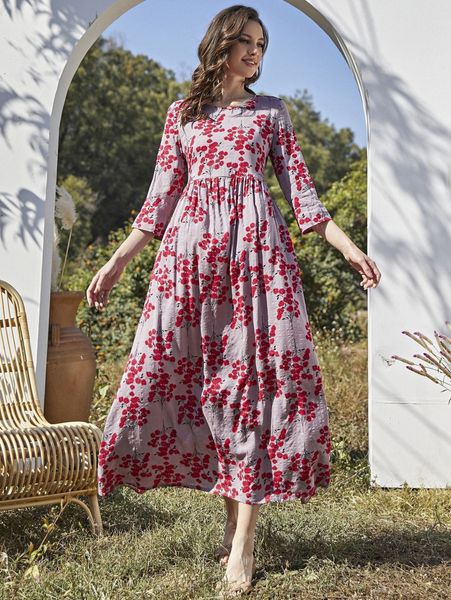 

allover floral print smock dress o6fe#, Black;gray