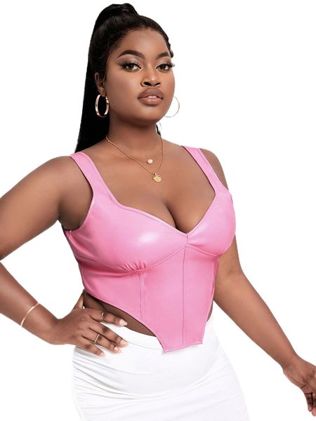 

sxy plus asymmetrical hem pu leather tank d4dq#, Black