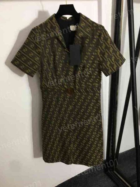 

womens dresses classic jacquard lettered logo pin fitted short sleeve dress luxury dress designer women clothing 0912, Black;gray