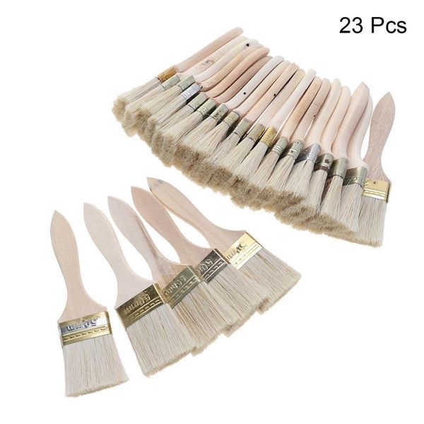 23pcs pincéis de pintura escova de cerdas de cerdas de madeira para parede e escova de pintura de móveis (2inch, punho fino) CX220423