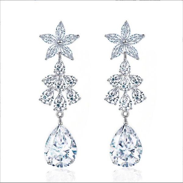 

new earrings dangle korean fashion niche design version sweet droplet chandelier five-pointed star zircon earrings, Silver