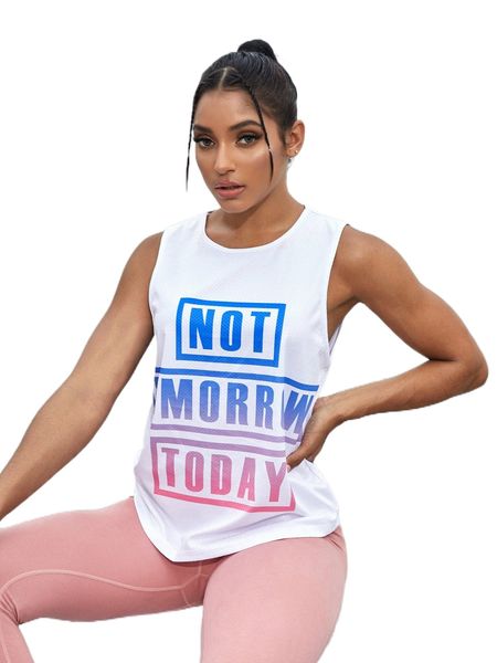 

slogan graphic cut out back sports tank r6jp#, Gray