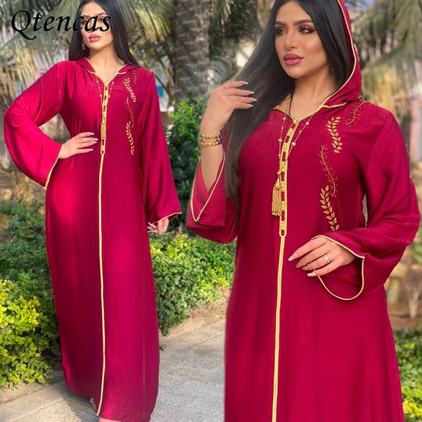 

moroccan kaftan hooded abaya dubai turkey african muslim dress islamic clothing abayas for women djellaba femme robe musulmans, Red