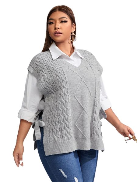 

plus knot side cable knit without blouse a2hm#, Black