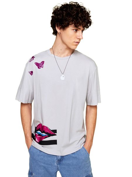 

x popinstadart men lip & butterfly print tee w6nm#, White;black